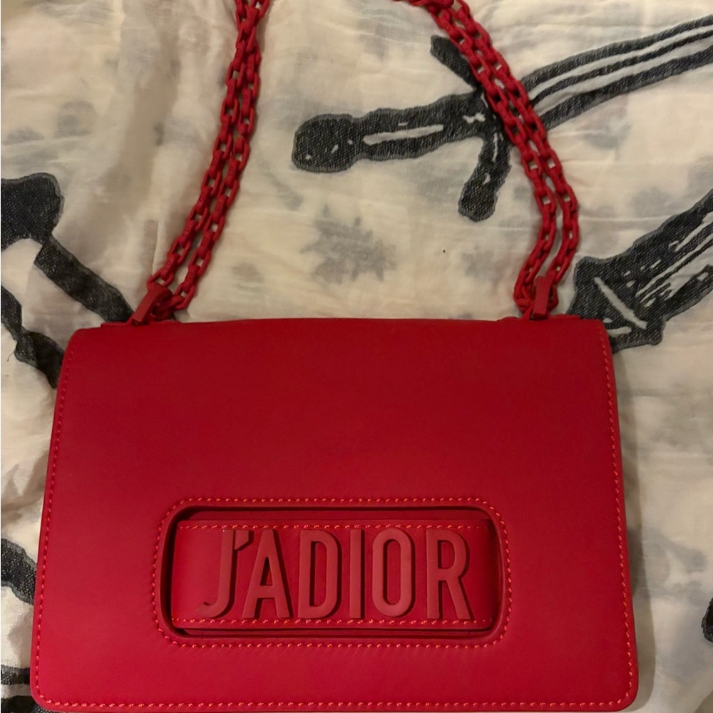 Dior J'Adior Red Shoulder Bag with Chain Strap